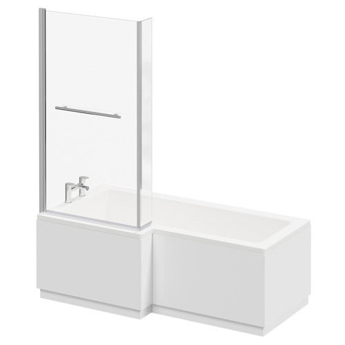 Loire 1700mm Left Hand L Shaped Shower Bath with Towel Rail Bath Screen and Gloss White Front and End Bath Panel Right Hand Side View