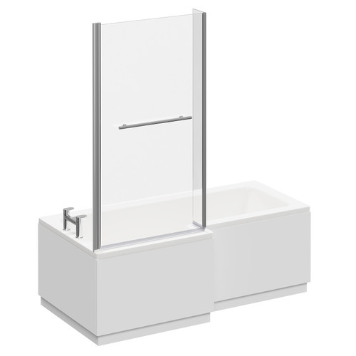 Loire 1700mm Left Hand L Shaped Shower Bath with Towel Rail Bath Screen and Gloss White Front and End Bath Panel Left Hand View