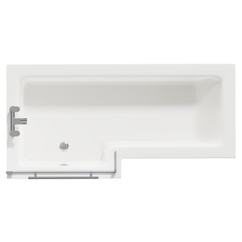 Loire 1700mm Left Hand L Shaped Shower Bath with Towel Rail Bath Screen and Gloss White Front and End Bath Panel Top View From Above