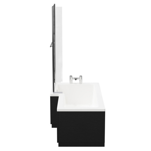 Loire 1700mm Left Hand L Shaped Shower Bath with Towel Rail Bath Screen and Nero Oak Front and End Bath Panel Side View