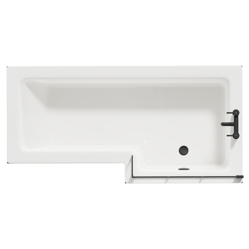 Loire 1700mm Right Hand L Shaped Shower Bath with Matt Black Bath Screen with Gloss Grey Front and End Bath Panel Top View From Above