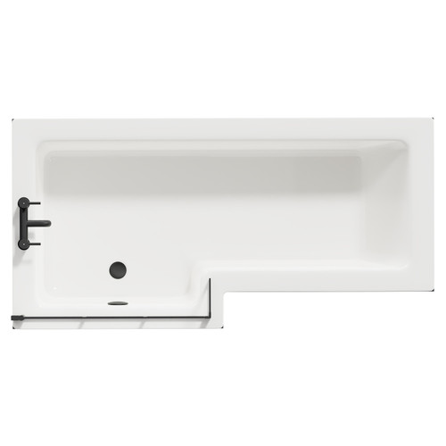 Loire 1700mm Left Hand L Shaped Shower Bath with Matt Black Bath Screen and Gloss Grey Front and End Bath Panel Top View From Above