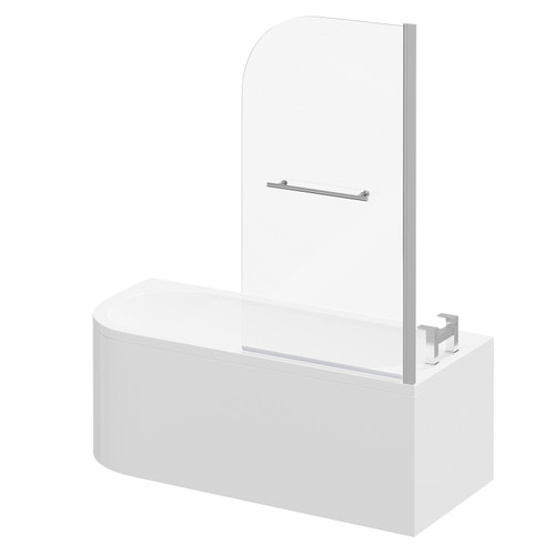 Arc 1700mm x 750mm Right Hand Curved Shower Bath with Towel Rail Bath Screen and Front Bath Panel Right Hand Side View
