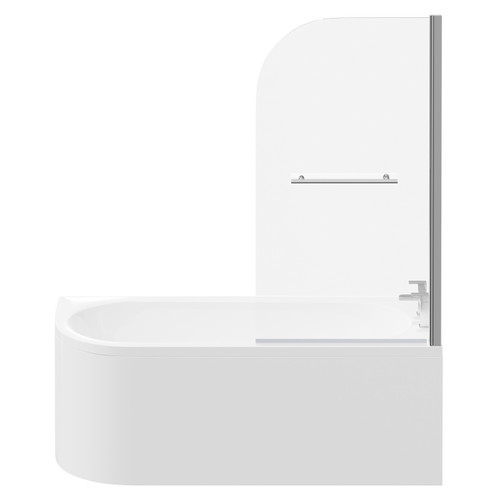 Arc 1700mm x 750mm Right Hand Curved Shower Bath with Towel Rail Bath Screen and Front Bath Panel Front View