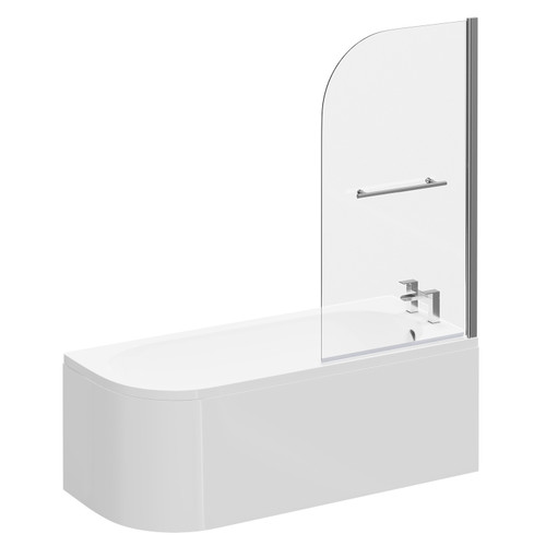 Arc 1700mm x 750mm Right Hand Curved Shower Bath with Towel Rail Bath Screen and Front Bath Panel Left Hand View