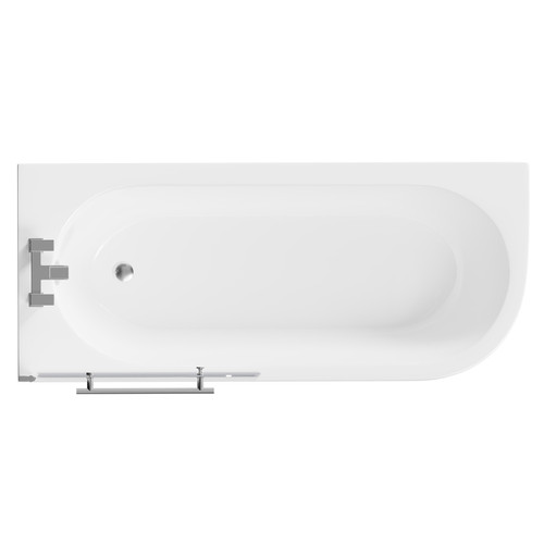 Arc 1700mm x 750mm Left Hand Curved Shower Bath with Towel Rail Bath Screen and Front Bath Panel Top View From Above