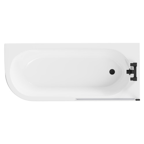 Arc 1700mm x 750mm Right Hand Curved Shower Bath with Matt Black Bath Screen and White Acrylic Front Bath Panel Top View From Above