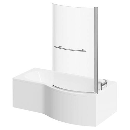 Bayou 1700mm Right Hand B Shaped Shower Bath with Towel Rail Bath Screen and Front Bath Panel Right Hand Side View