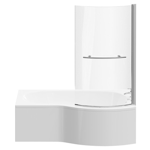 Bayou 1700mm Right Hand B Shaped Shower Bath with Towel Rail Bath Screen and Front Bath Panel Front View