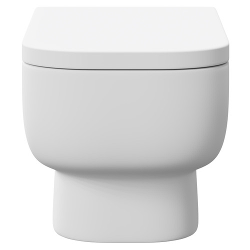RAK Series 600 Rimless Wall Hung Toilet Pan with Soft Close Toilet Seat View From the Front