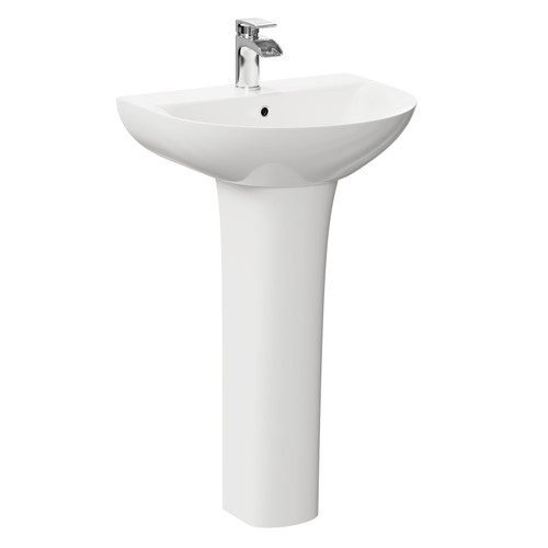 A modern basin with full height pedestal