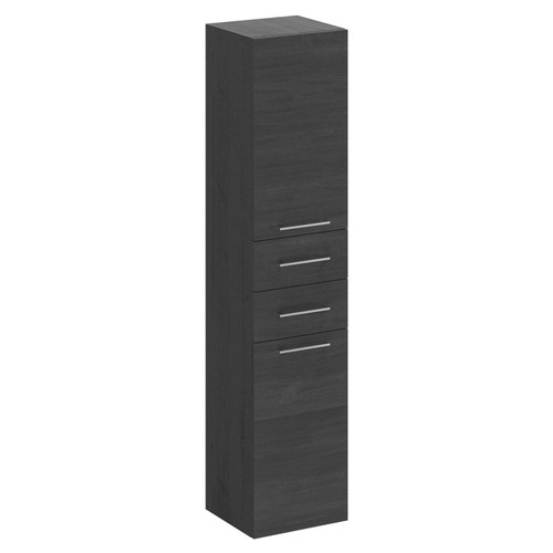 Napoli Nero Oak 350mm x 1600mm Wall Mounted Tall Storage Unit with 2 Doors 2 Drawers and Polished Chrome Handles Left Hand Side View