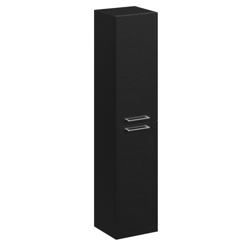 Napoli Nero Oak 350mm x 1600mm Wall Mounted Tall Storage Unit with 2 Doors and Polished Chrome Handles Left Hand View