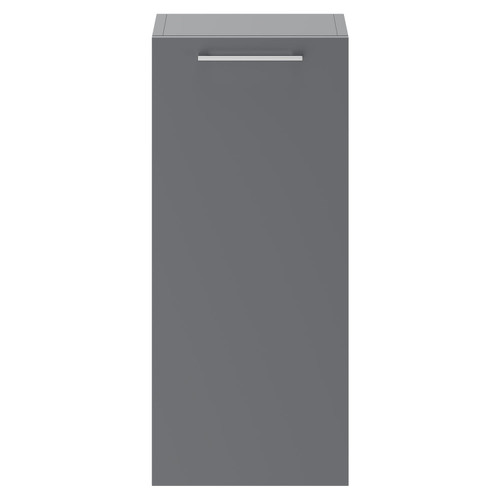 Napoli Gloss Grey 350mm Wall Mounted Side Cabinet with Single Door and Polished Chrome Handle Front View