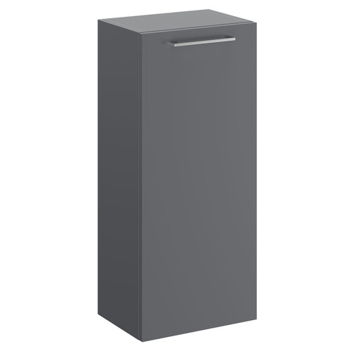 Napoli Gloss Grey 350mm Wall Mounted Side Cabinet with Single Door and Polished Chrome Handle Left Hand Side View