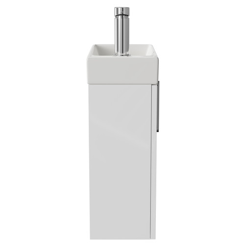 Napoli Compact Gloss White 400mm Wall Mounted Vanity Unit with 1 Tap Hole Basin and Single Door with Polished Chrome Handle Side View