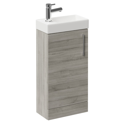 Napoli Compact Molina Ash 400mm Floor Standing Vanity Unit with 1 Tap Hole Basin and Single Door with Polished Chrome Handle Left Hand View