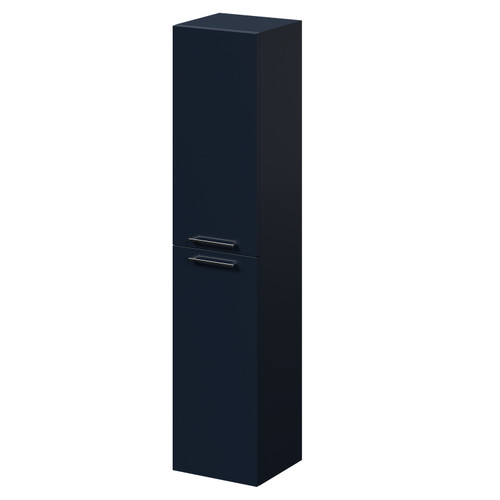 Napoli Deep Blue 350mm x 1600mm Wall Mounted Tall Storage Unit with 2 Doors and Polished Chrome Handles Right Hand Side View