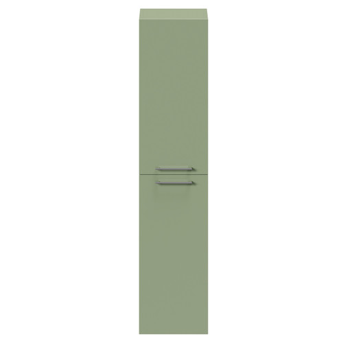 Napoli Olive Green 350mm x 1600mm Wall Mounted Tall Storage Unit with 2 Doors and Polished Chrome Handles Front View