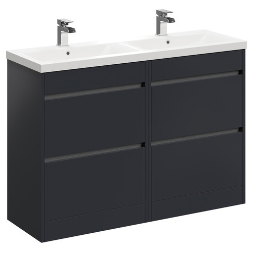 City Gloss Grey 1200mm Floor Standing 4 Drawer Vanity Unit and Double Ceramic Basin with 1 Tap Hole Left Hand View