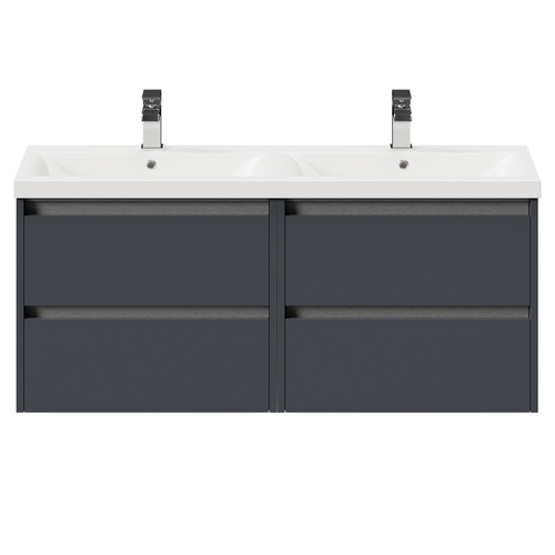 City Gloss Grey 1200mm Wall Mounted 4 Drawer Vanity Unit and Double Ceramic Basin with 1 Tap Hole View from the Front