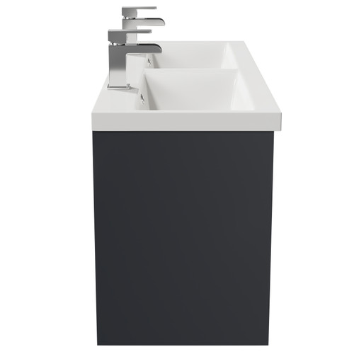 City Gloss Grey 1200mm Wall Mounted 4 Drawer Vanity Unit and Double Ceramic Basin with 1 Tap Hole View from the Side