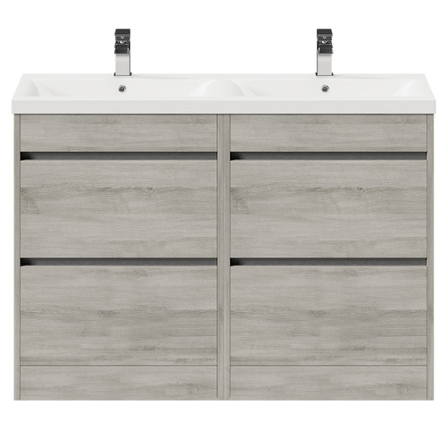 City Molina Ash 1200mm Floor Standing 4 Drawer Vanity Unit and Double Ceramic Basin with 1 Tap Hole View from the Front