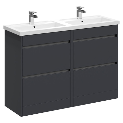 City Gloss Grey 1200mm Floor Standing 4 Drawer Vanity Unit and Twin Polymarble Basin with 1 Tap Hole Left Hand View