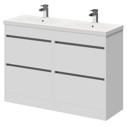 City Gloss White 1200mm Floor Standing 4 Drawer Vanity Unit and Double Ceramic Basin with 1 Tap Hole Right Hand Side View