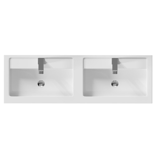 City Gloss White 1200mm Wall Mounted 4 Drawer Vanity Unit and Twin Polymarble Basin with 1 Tap Hole Top View from Above