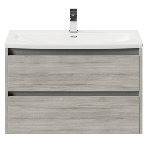 City Molina Ash 800mm Wall Mounted 2 Drawer Vanity Unit and Curved Basin with 1 Tap Hole View from the Front