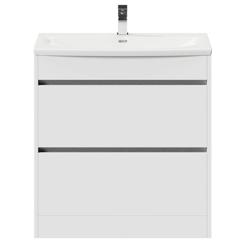 City Gloss White 800mm Floor Standing 2 Drawer Vanity Unit and Curved Basin with 1 Tap Hole View from the Front