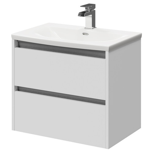 City Gloss White 600mm Wall Mounted 2 Drawer Vanity Unit and Curved Basin with 1 Tap Hole Right Hand Side View