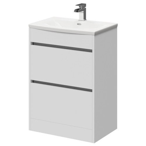 City Gloss White 600mm Floor Standing 2 Drawer Vanity Unit and Curved Basin with 1 Tap Hole Right Hand Side View