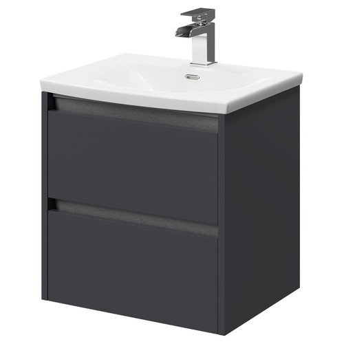 City Gloss Grey 500mm Wall Mounted 2 Drawer Vanity Unit and Curved Basin with 1 Tap Hole Right Hand Side View