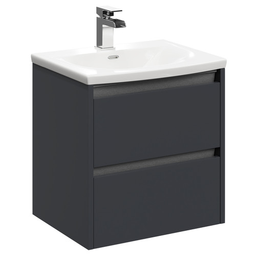 City Gloss Grey 500mm Wall Mounted 2 Drawer Vanity Unit and Curved Basin with 1 Tap Hole Left Hand View