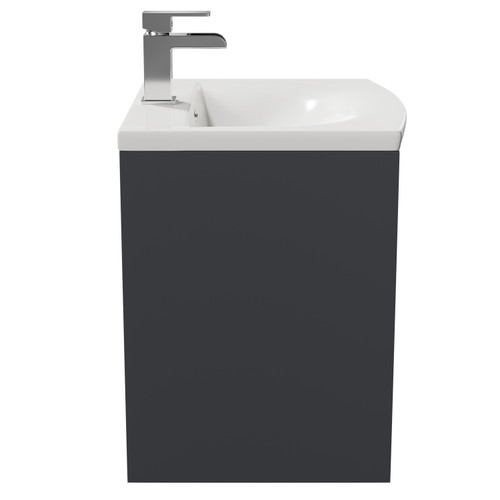 City Gloss Grey 500mm Wall Mounted 2 Drawer Vanity Unit and Curved Basin with 1 Tap Hole View from the Side