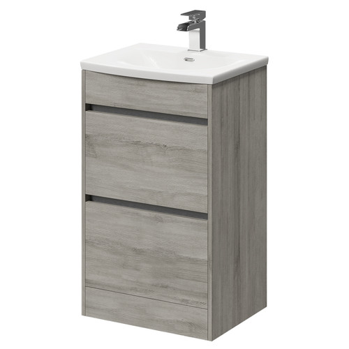 City Molina Ash 500mm Floor Standing 2 Drawer Vanity Unit and Curved Basin with 1 Tap Hole Right Hand Side View