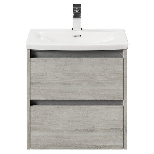 City Molina Ash 500mm Wall Mounted 2 Drawer Vanity Unit and Curved Basin with 1 Tap Hole View from the Front