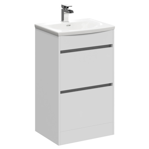 City Gloss White 500mm Floor Standing 2 Drawer Vanity Unit and Curved Basin with 1 Tap Hole Left Hand View