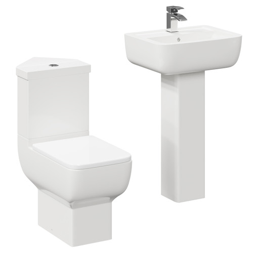 Tacoma 550mm Full Pedestal Basin and Open Back Corner Toilet Suite Left Hand View