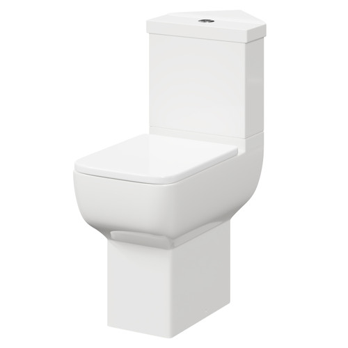 Tacoma Comfort Height Close Coupled Corner Toilet with Soft Close Toilet Seat Right Hand Side View