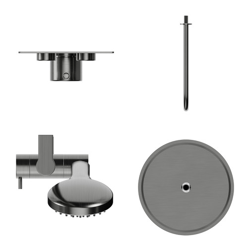 Colore Round Gunmetal Grey Concealed Push Button Twin Thermostatic Shower Valve Including 300mm Fixed Shower Head with Wall Arm and Slide Rail Kit Top View from Above