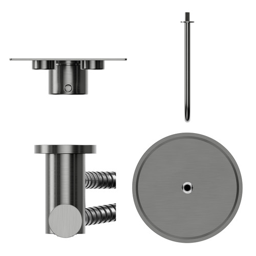 Colore Round Gunmetal Grey Concealed Push Button Twin Thermostatic Shower Valve Including 300mm Fixed Shower Head with Wall Arm and Shower Outlet Holder with Kit Top View from Above
