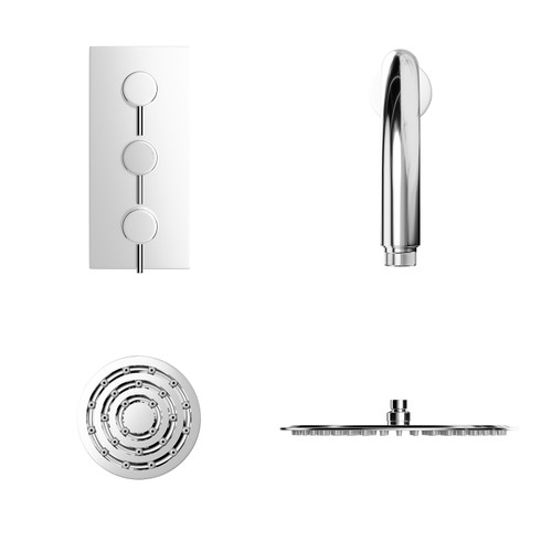 Circo Polished Chrome Concealed Triple Thermostatic Valve Mixer Shower with Round Fixed Head and Body Jets View from the Front