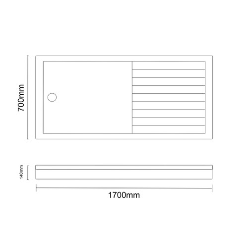 Pearlstone 1700mm x 700mm x 40mm Rectangular Walk In Shower Tray and Plinth Dimensions