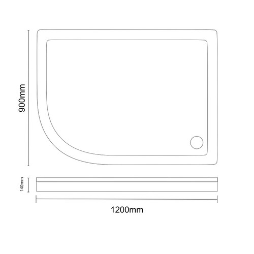 Pearlstone Slate 1200mm x 900mm x 40mm Left Hand Offset Quadrant Shower Tray and Plinth Dimensions