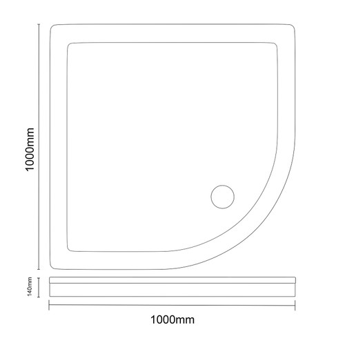 Pearlstone Slate 1000mm x 1000mm x 40mm Quadrant Shower Tray and Plinth Dimensions