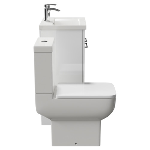 Alessio Gloss White 500mm Vanity Unit and Toilet Suite including Open Back Toilet and Floor Standing Vanity Unit with 2 Doors and Polished Chrome Handles Side View