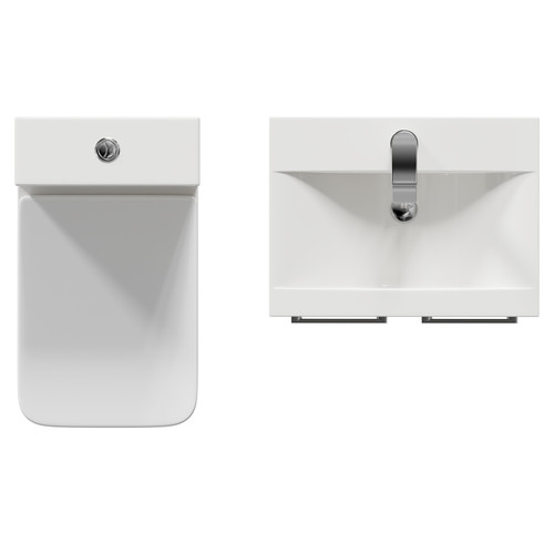 Alessio Molina Ash 500mm Vanity Unit and Toilet Suite including Open Back Toilet and Floor Standing Vanity Unit with 2 Doors and Polished Chrome Handles Top View